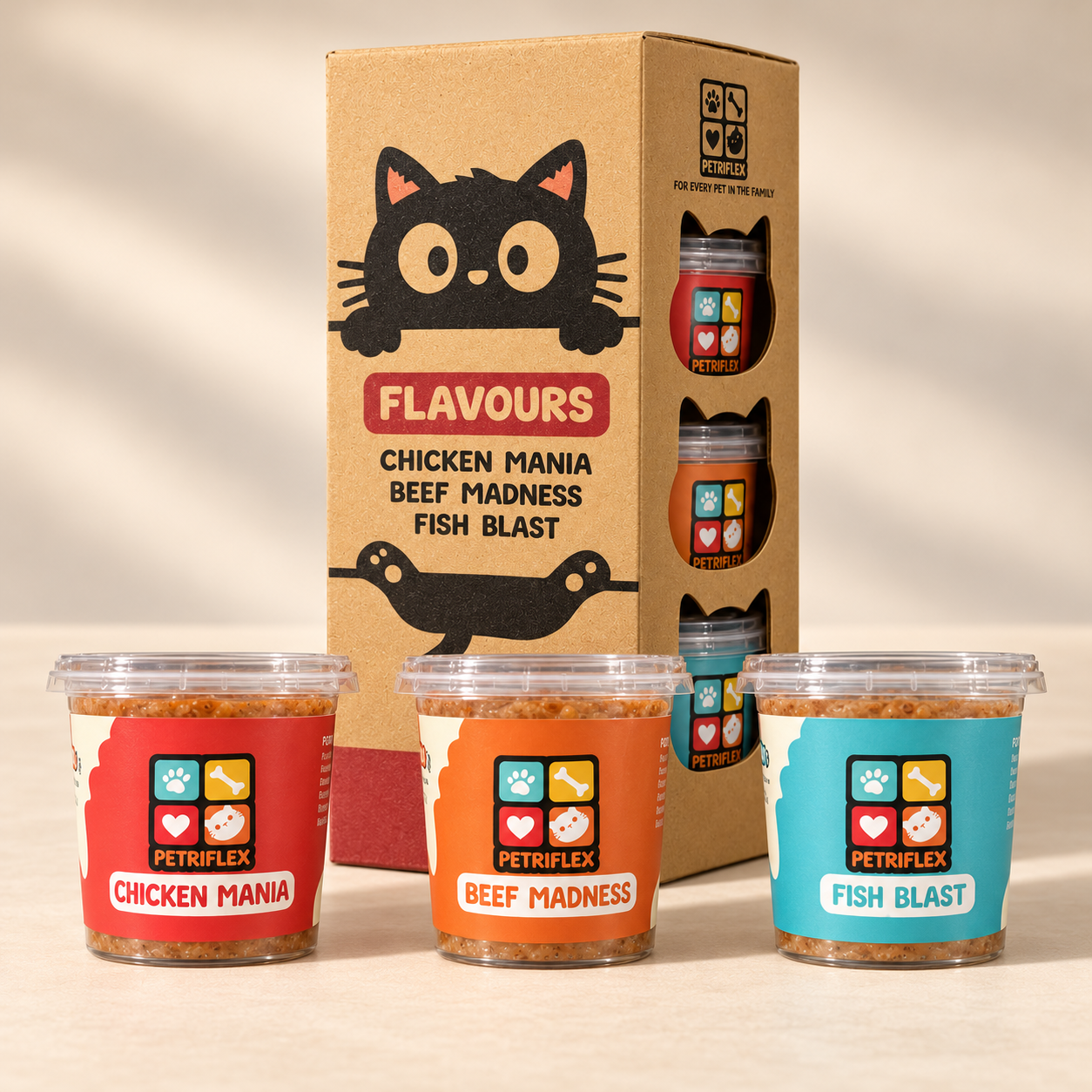 PETRIFLEX three-flavour tubs and box
